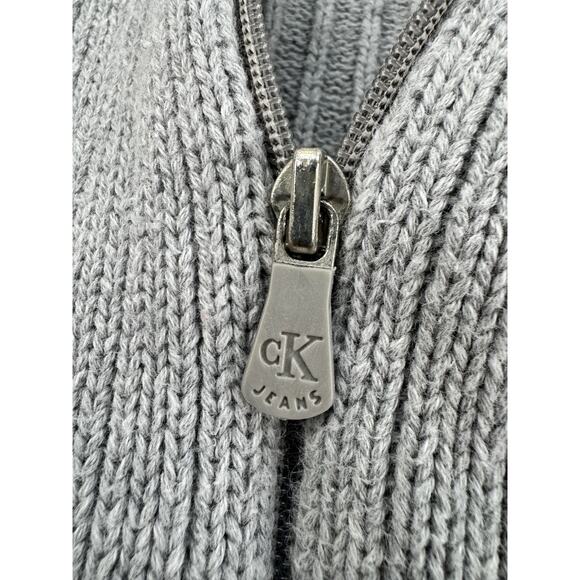 Vintage Y2K Calvin Klein Zip Up Sweater Mens M Gray 100% Cotton Mock Neck Ribbed - Picture 6 of 15